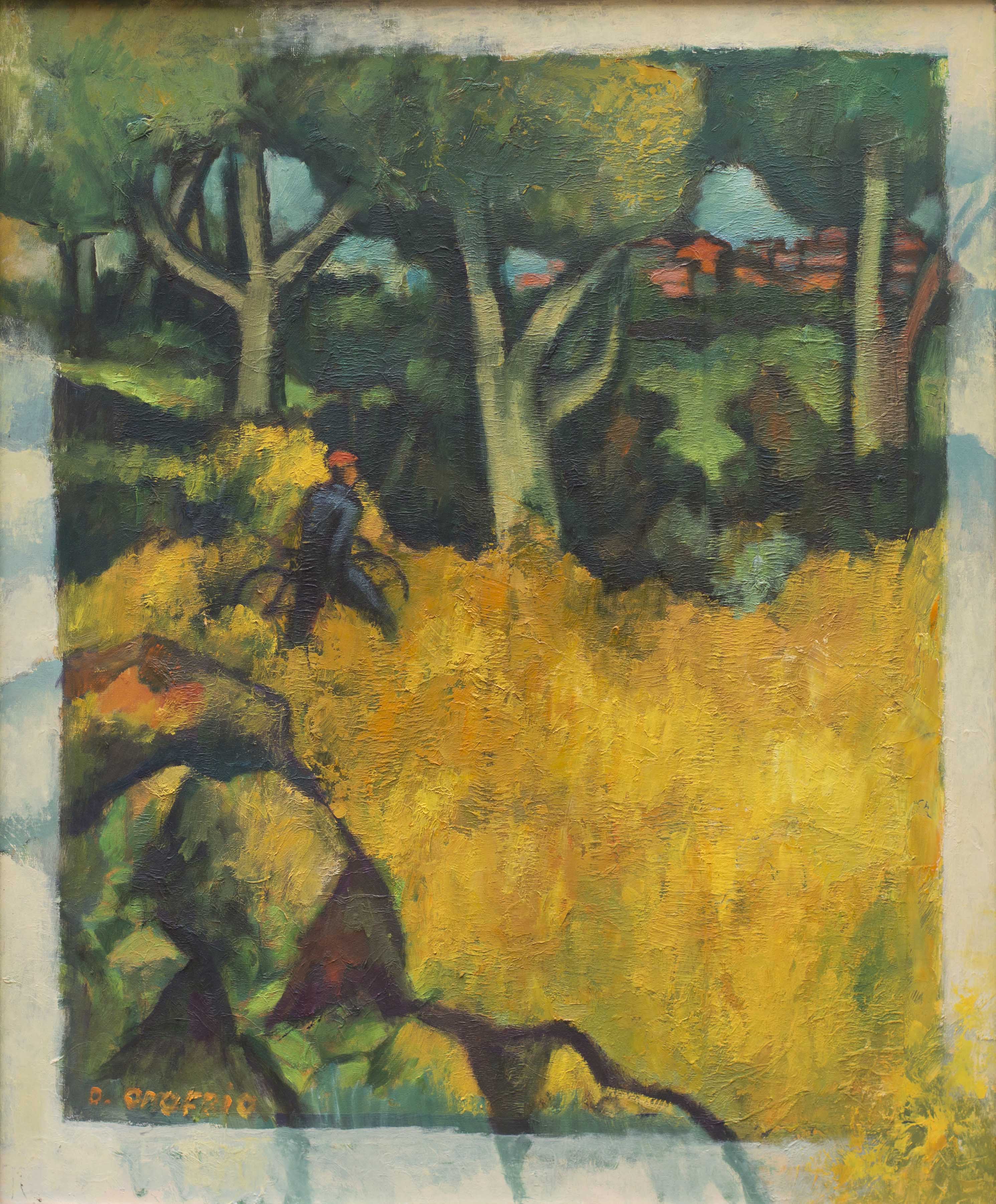 Ciclista en pastizal